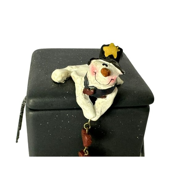 Ceramic Snowman Votive Candle Holder With Lid & Wooden Handle Whimsical Charm - Picture 4 of 7